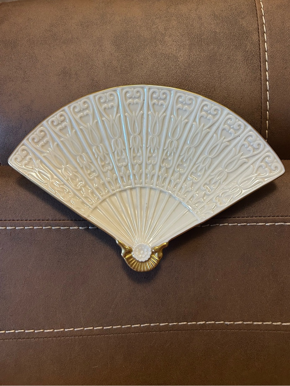 Lenox China Ivory Fan-Shaped Decorative Dish with Gold Accent